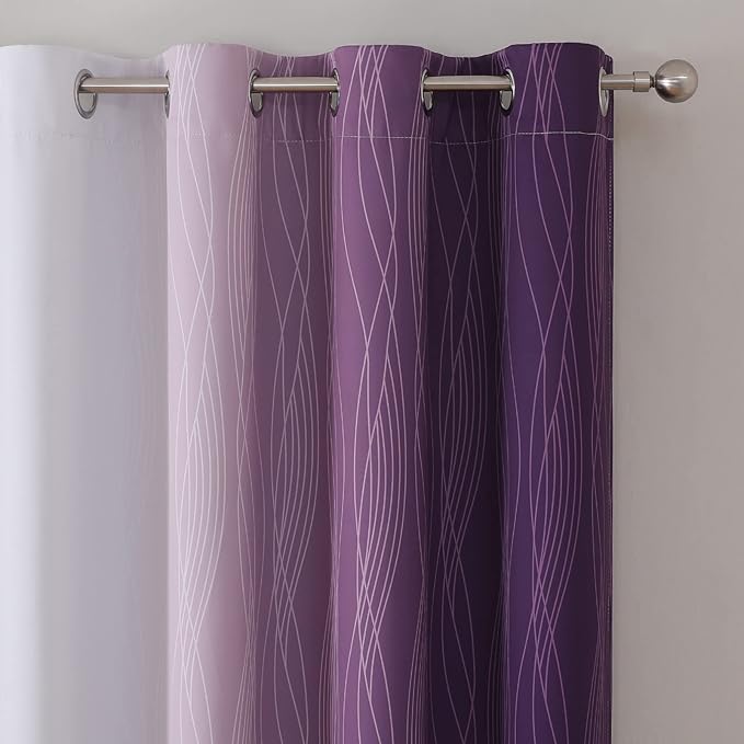 Purple and Greyish White Blackout Curtains 72 Inch Length 2 Panels Set - Image 4