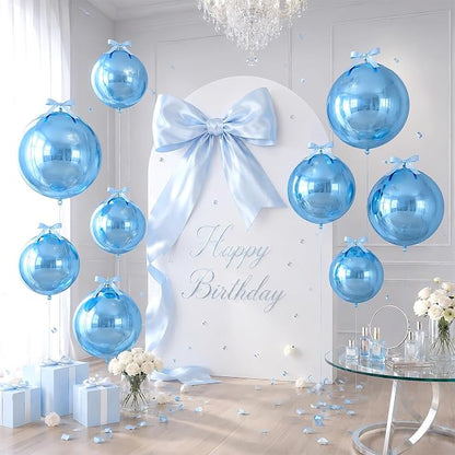 Blue Round Foil Balloons with Satin Bows Ribbon - Image 6