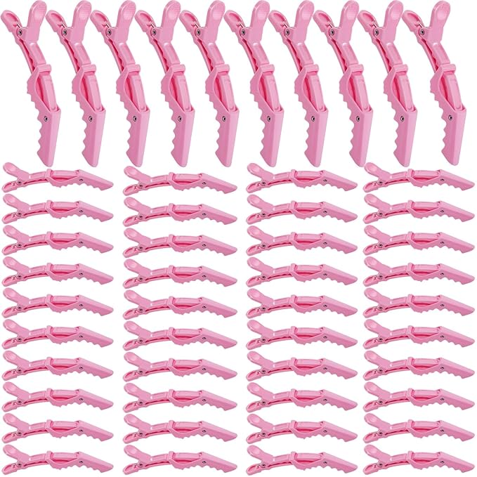 50Pcs Alligator Hair Clips,Professional Hair Styling Clips for Styling Sectioning,Plastic Non Slip Hair Clips for Women with Wide Teeth & Double-Hinged Design(Pink)