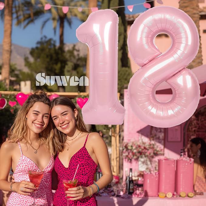 SUWEN 40 Inch Pink Large 18 Number Balloons Big Foil Helium Number Balloons 0-9 - Image 2