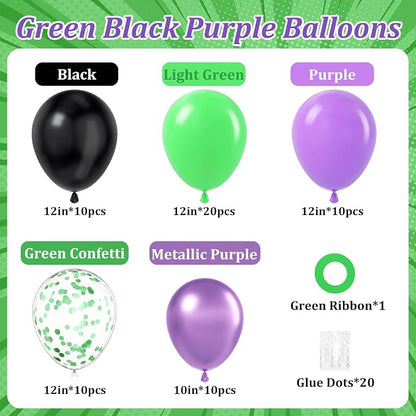 60pcs Green Purple and Black Balloons 12inch - Image 2