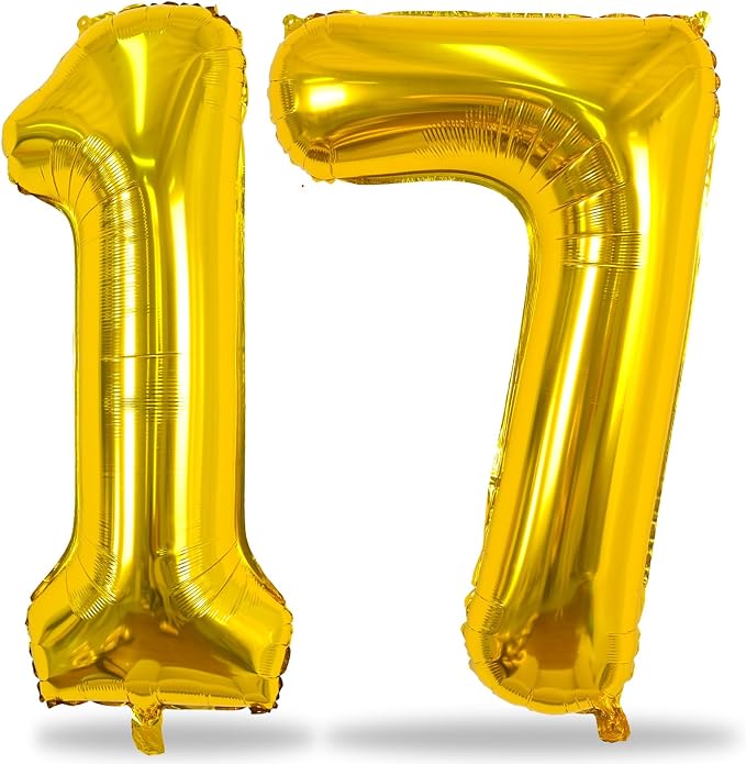 Gold Number 17 Mylar Foil Balloons, 40 Inch Giant Gold 17th Birthday Balloons by Lingqiang