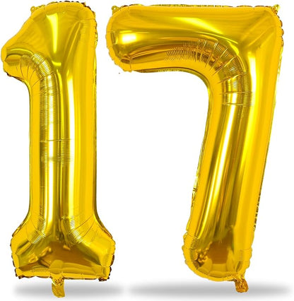 Gold Number 17 Mylar Foil Balloons, 40 Inch Giant Gold 17th Birthday Balloons by Lingqiang