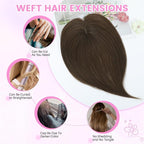 YAMI Hair Toppers for Women Fluffy Human Hair Topper 10inch Handmade Swiss Base Hairpieces 360° Cover Hairloss (Medium Brown)