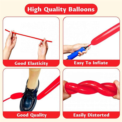 260 Red Long Balloons for Balloon Garland Thickening Skinny Latex Twisting - Image 4