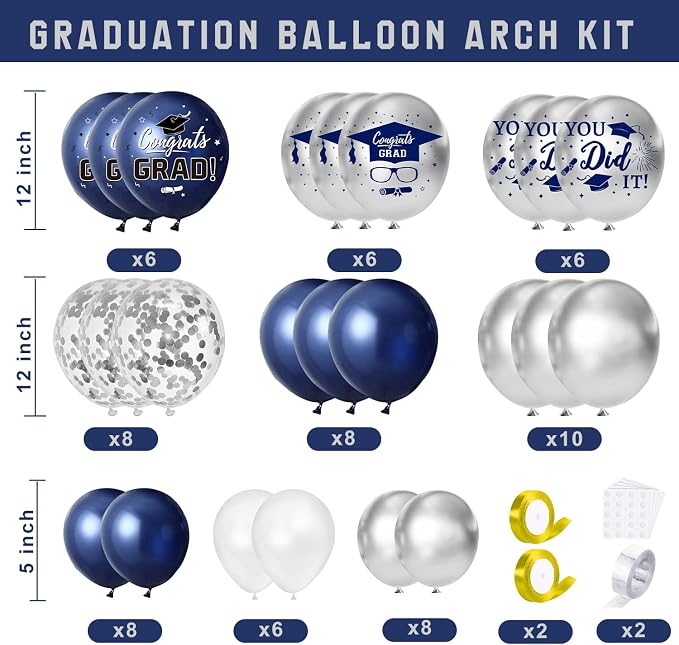 Navy Blue and Silver Graduation Decorations 2026 - Image 3