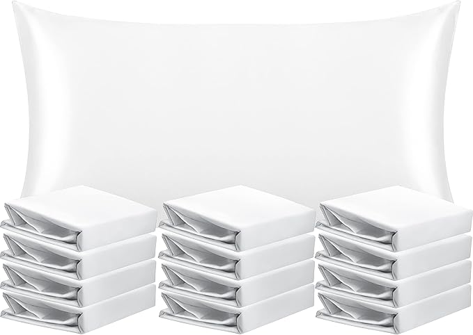 NTBAY 12 Pack Satin King Pillowcases for Hair and Skin, Luxurious and Silky Pillow Cases with Envelope Closure, 20 x 36 Inches, White
