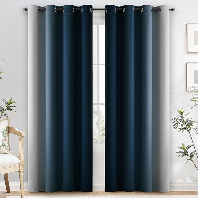 Yakamok 100% Blackout Curtains Ombre Navy Blue Curtains - Image 2