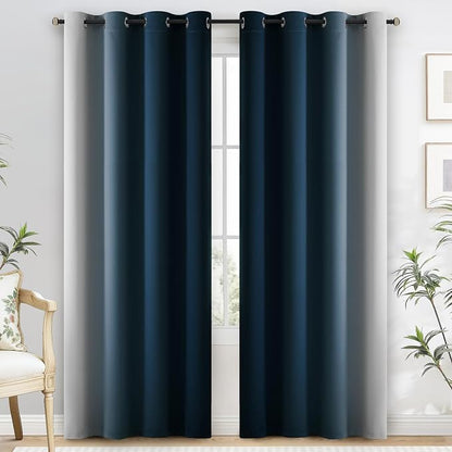 Yakamok 100% Blackout Curtains Ombre Navy Blue Curtains - Image 2