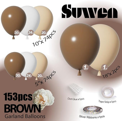 SUWEN 153Pcs Brown Balloons Garland Arch Kit 18 10 5 Inch Dark Light Brown | - Image 3