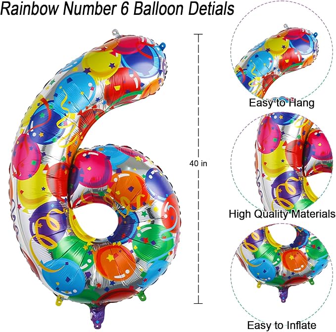 40 Inch Rainbow Balloon Number 16 Balloons, Foil Sweet Sixteen Decor | 40" - Image 4