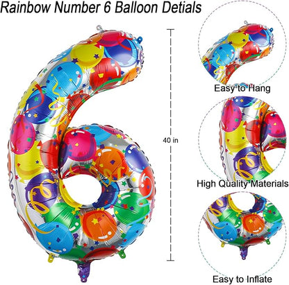 40 Inch Rainbow Balloon Number 16 Balloons, Foil Sweet Sixteen Decor | 40" - Image 4