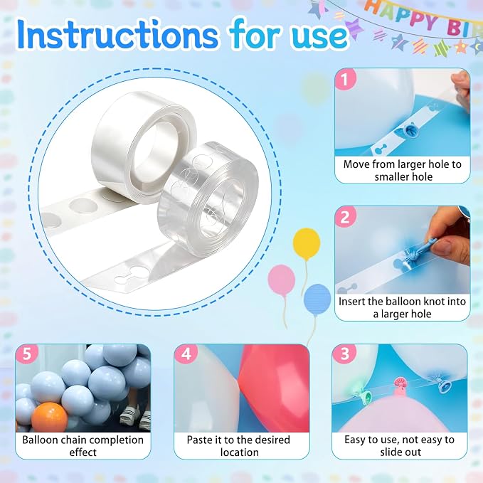 Balloon Arch Garland Kit, 98.5ft Balloon Tape Strips&600 Glue Point Dot - Image 5