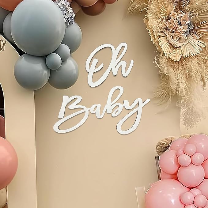 Oh Baby Sign for Backdrop, Wooden Baby Shower Sign White Letters Party Banner - Image 4