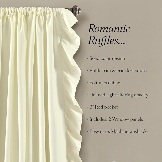 Lush Decor Reyna Ruffle Window Curtain Panel Set, Ivory - Image 7