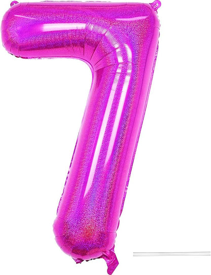 Hot Pink 7 Balloon, 40 Inch Large Laser Hot Pink Foil Helium Number Balloons 0-9 by KYGNE
