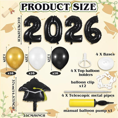 4 Sets 5 ft Graduation 2026 Balloons Column Stand Kit Jumbo Black 2026 Grad Cap - Image 6