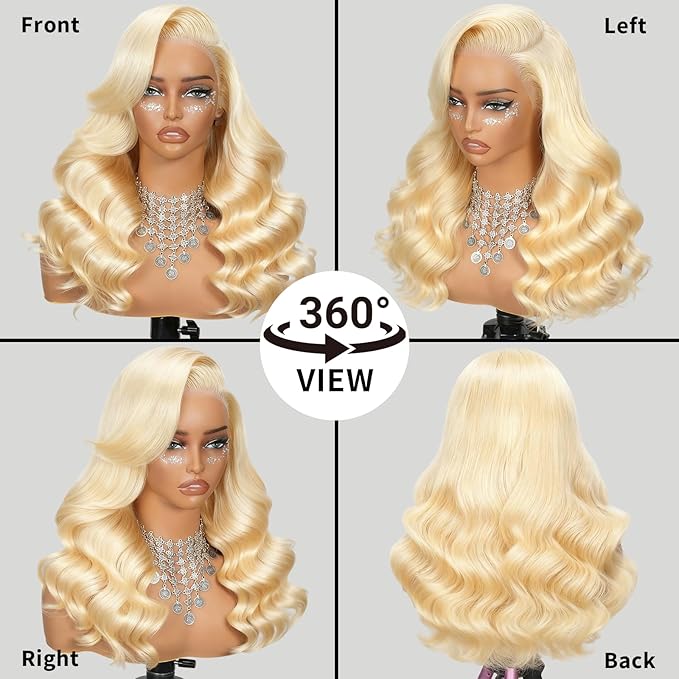 613 Lace Front Wig Human Hair 22 Inch Glueless 13X6 Lace Frontal 220% Density Body Wave Blonde 100% Real Human Hair Wig Triple Lifespan 3X No Tangle No Shedding No Synthetic