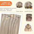 Full Shine Blonde Clip in Hair Extensions Highlights Human Hair Clip ins Ash Blonde Mix Bleach Blonde PU Clip in Hair Extensions Remy Hair 12 Inch 8 PCS 80 G