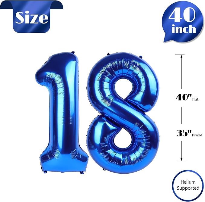 Navy Blue Number 18 Balloon 40 Inch - Image 5