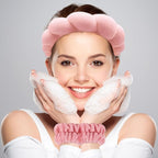 Zkptops Spa Headband for Washing Face Wristband Set Sponge Makeup Skincare Terry Cloth Bubble Soft Get Ready Hairband for Women Girl Puffy Padded Headwear Non Slip Thick Hair Accessory(Orange Pink-2)