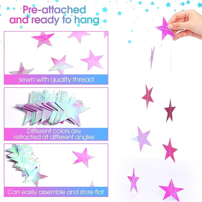 Patelai Glitter Star Garland Banner 2026 Graduation Decor 130 Feet Star Hanging - Image 3