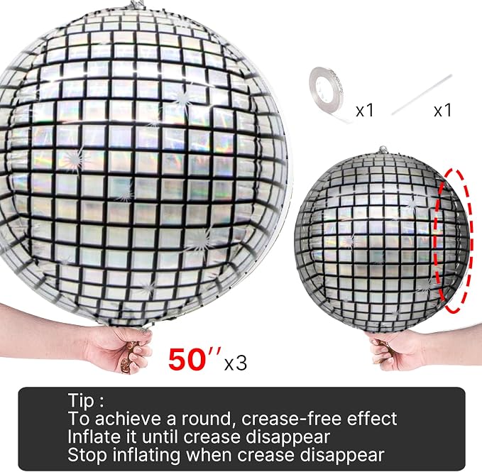 PartyWoo Silver Disco Ball Large Giant 4D Jumbo Foil Balloons 3pcs 50 Inch | 50 - Image 4