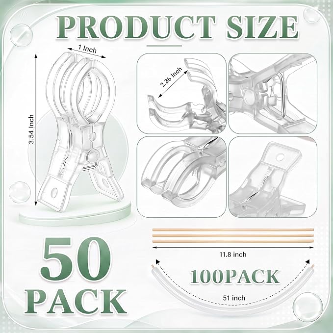 50 Pack Large Balloon Arch Clips Plastic Transparent Backdrop Spring Clamps 3.5 - Image 3