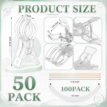 50 Pack Large Balloon Arch Clips Plastic Transparent Backdrop Spring Clamps 3.5 - Image 3