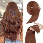 Tape in Hair Extensions Human Hair 20pcs 18Inch Dark Auburn Straight Remy Human Hair for Women Seamless Remy Tape in Hair Extensions(33#, 18 Inch)