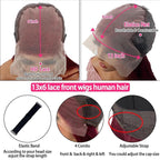 99J Burgundy Lace Front Wigs Human Hair 200 Density Straight 13x6 HD Transparent Lace Frontal Wigs Human Hair Pre Plucked Glueless Red Color Human Hair Lace Front Wigs for Women 32 Inch