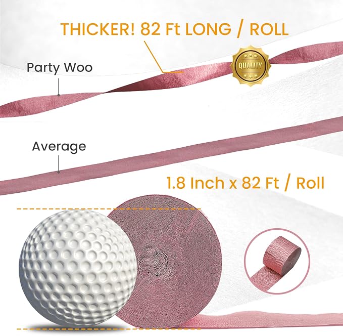 PartyWoo Rose Gold Baby Metallic Pink Crepe Paper Streamers 6pcs 492 FT | - Image 3