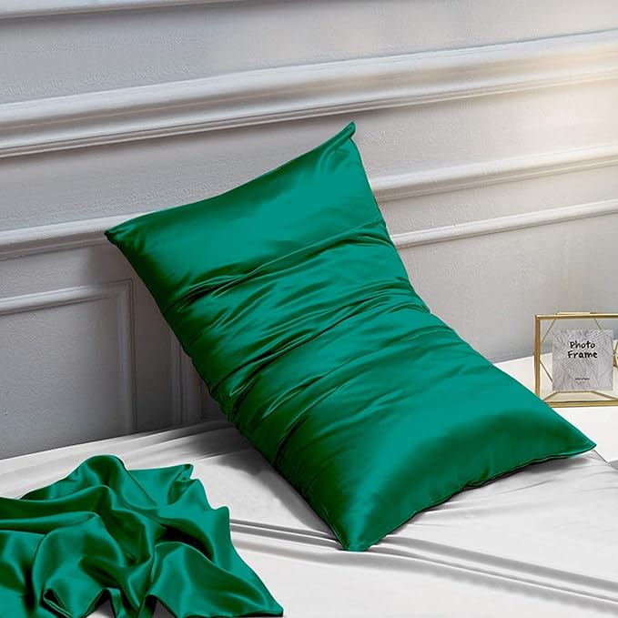 NTBAY 2 Pack Satin King Pillowcases for Hair and Skin, Luxurious and Silky Pillow Cases with Envelope Closure, 20x40 Inches, Dark Green