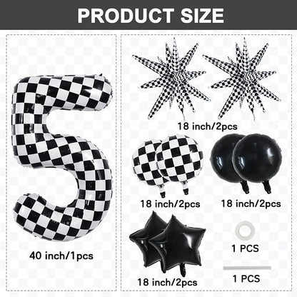 TONIFUL 5th Birthday Balloons Kit 40 Inch Checkered Number 5 Foil Balloon | - Image 2