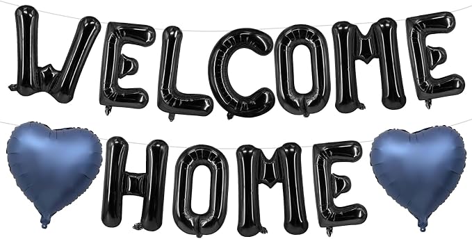 Welcome Home Balloons Navy Blue Black, 16Inch Welcome Home Foil Balloons Banner by Xinvery