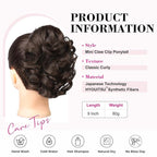 REECHO Ponytail Extension, 9" Claw Clip in Short Curly Wavy Pony Hair Extension Jaw Clip on Pony Tail HP001 Hairpiece for Women - Dark Chocolate Brown