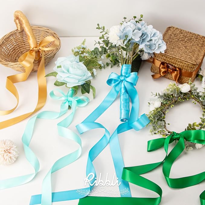 Ribbli Aqua Blue Double Faced Satin Ribbon, 1” x Continuous 25 Yards, Use - Image 4