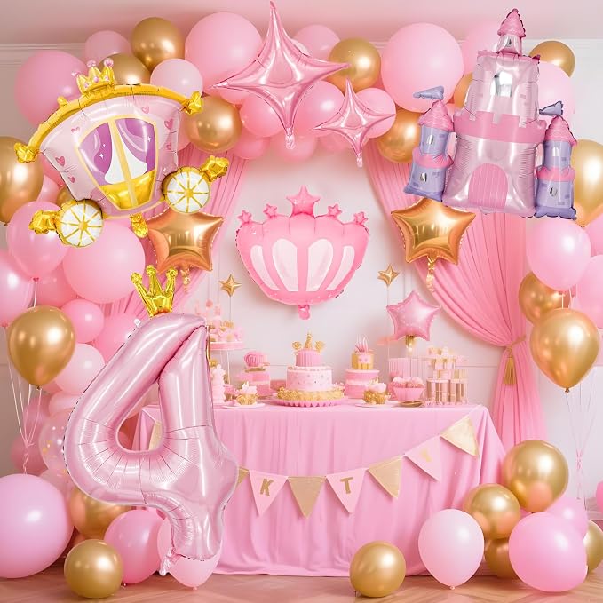 Minyu 6-Piece Princess Theme Party Decoration Set: Princess Carriage + Pink - Image 6