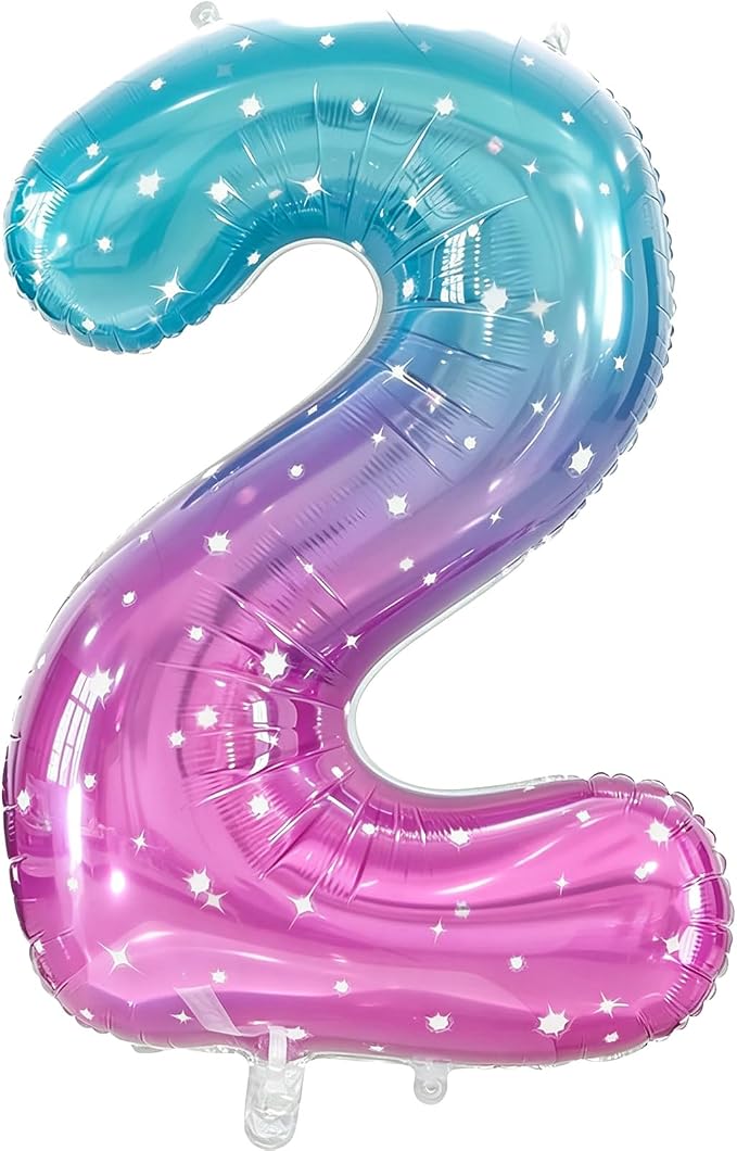 Number 2 Foil Balloon with Crown, 40-Inch Gradient | Gradient star print number by GifloonOfficial