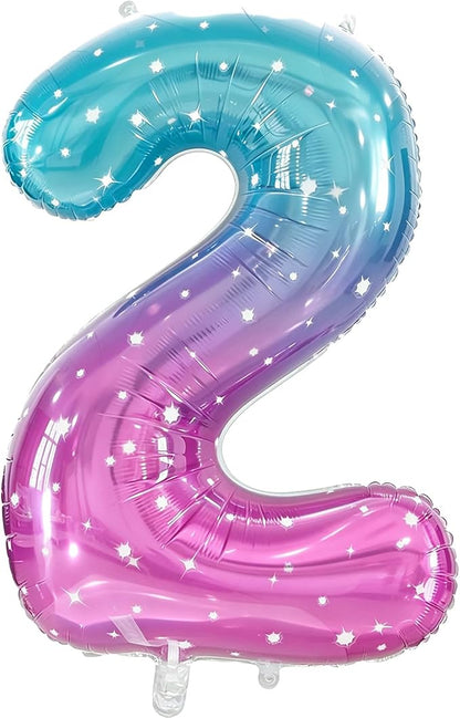 Number 2 Foil Balloon with Crown, 40-Inch Gradient | Gradient star print number by GifloonOfficial