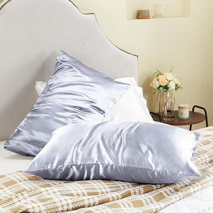 BEDELITE Satin Pillowcase for Hair and Skin, Super Soft and Cooling Similar to Silk Pillow Cases 2 Pack with Envelope Closure, Gift for Women Men(20"x30" Queen Size, Evening Haze)