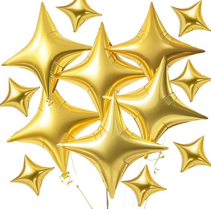 TONIFUL 30 Pcs Four Pointed Star Balloon 26In & 10In Gold Foil Balloon | Helium by TONIFUL