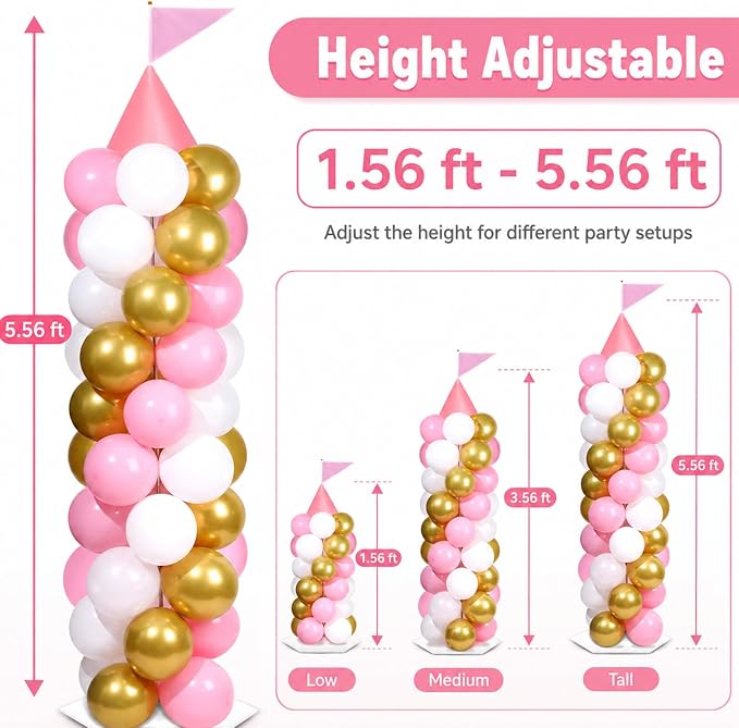 2 Sets Pink Princess Castle Balloon Column Stand Kit - Image 3