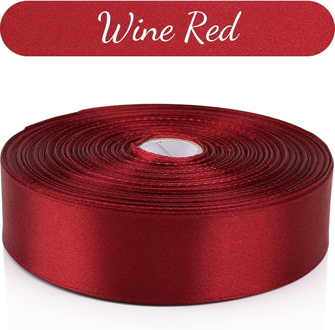Nsilu 1 inch, Wine Red Ribbon for Gift Wrapping 50 Yards Perfect Wedding Party - Image 5