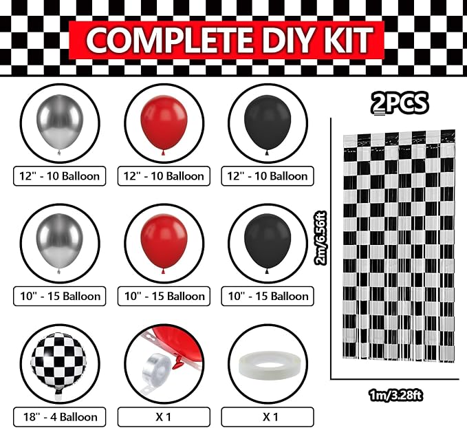 Race Car Balloon Garland Arch Kit Birthday Party Decorations | Black White - Image 2