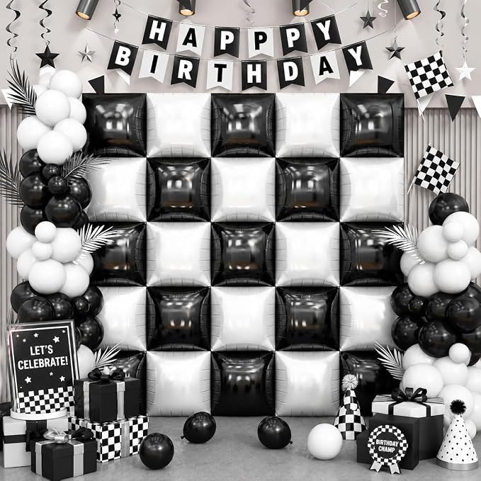HILAVO Black and White Square Foil Balloon Wall by HILAVO