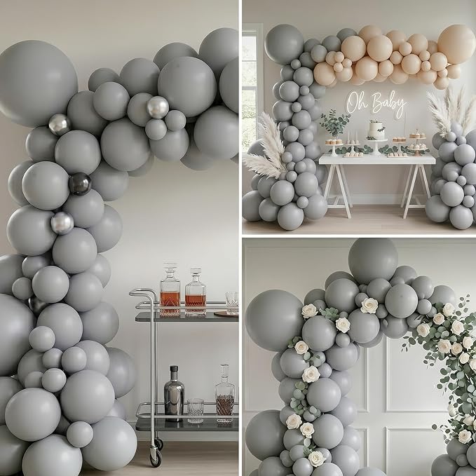 96Pcs 5/10/12/18 Inch Matte Gray Latex Balloon Garland Arch Kit | Gray Balloons - Image 5