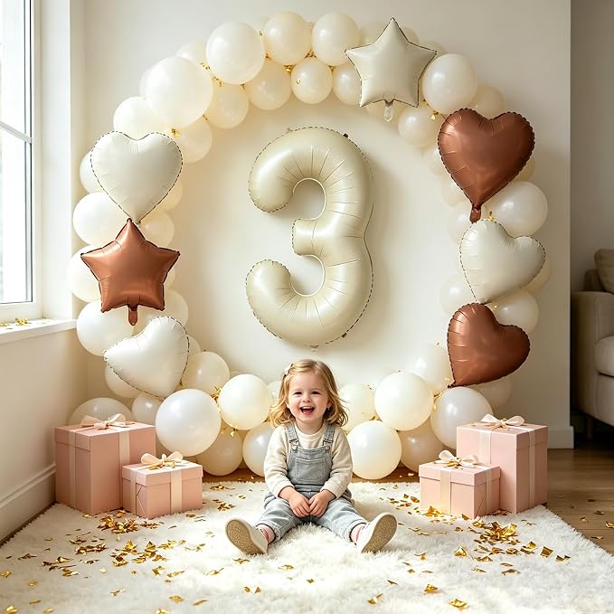 TONIFUL 3rd Birthday Balloons 40 Inch Cream white Large Number 3 Foil Balloon - Image 6