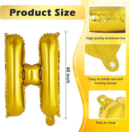 Gold Letter H Balloons, 40 Inch Large Foil Letter Balloons, Custom Phrase - Image 2
