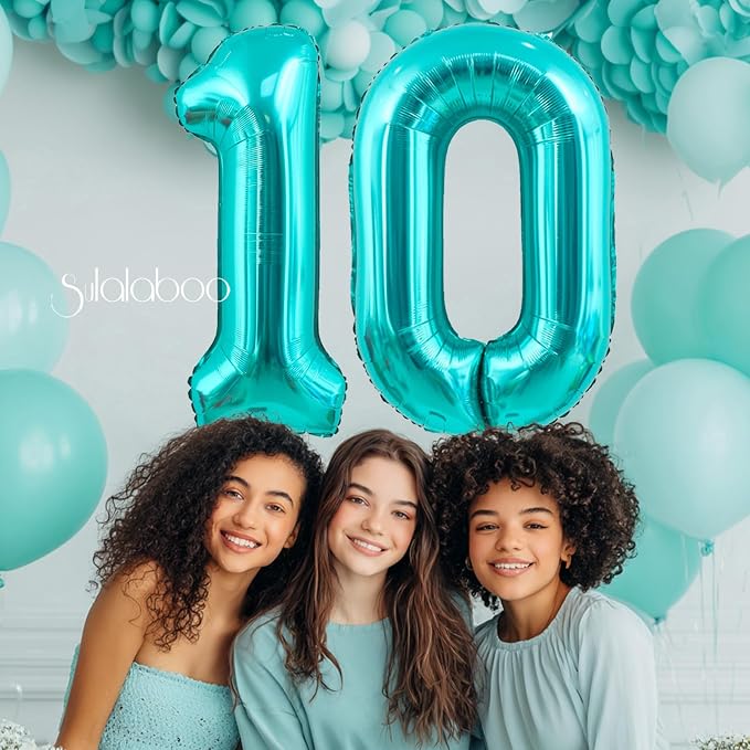 40 Inch Big Teal Blue Number 10 Foil 0-9 Mylar Helium Balloons | Large Digital - Image 2